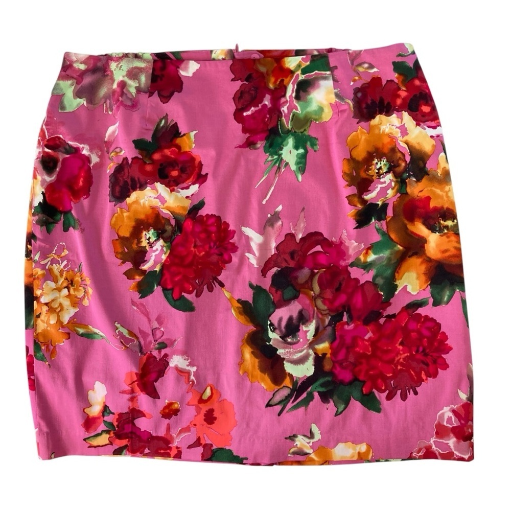 Talbots Watercolor Pink Rose Floral Cotton Pencil Skirt (Size Petite 20W)‎